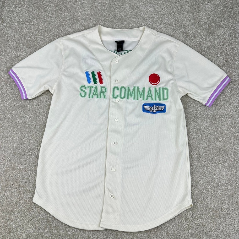 Pixar Our Universe Buzz Lightyear Star Command Baseball Jersey XS Cream Poly